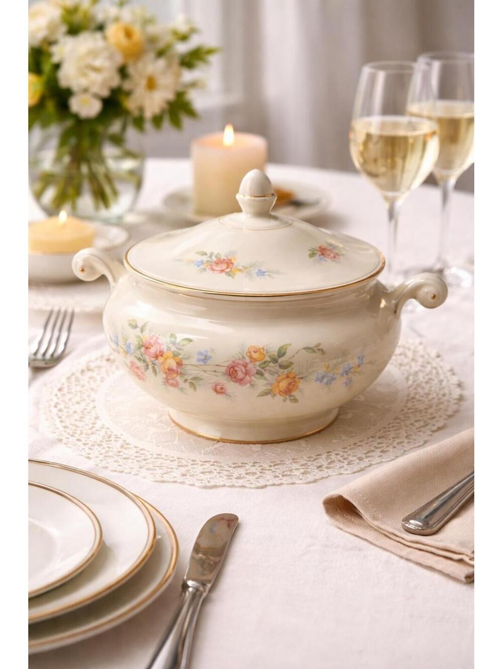 Vintage Homer Laughlin Eggshell Nautilus Floral Sugar Bowl Lid USA Gold Trim